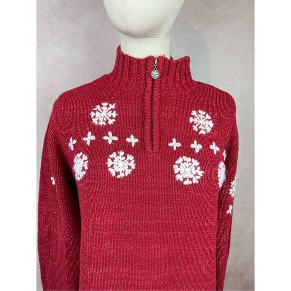 Vintage 1990s Northern Reflections Red Snowflake Sweater 1/4 Zip - Picture 5 of 6